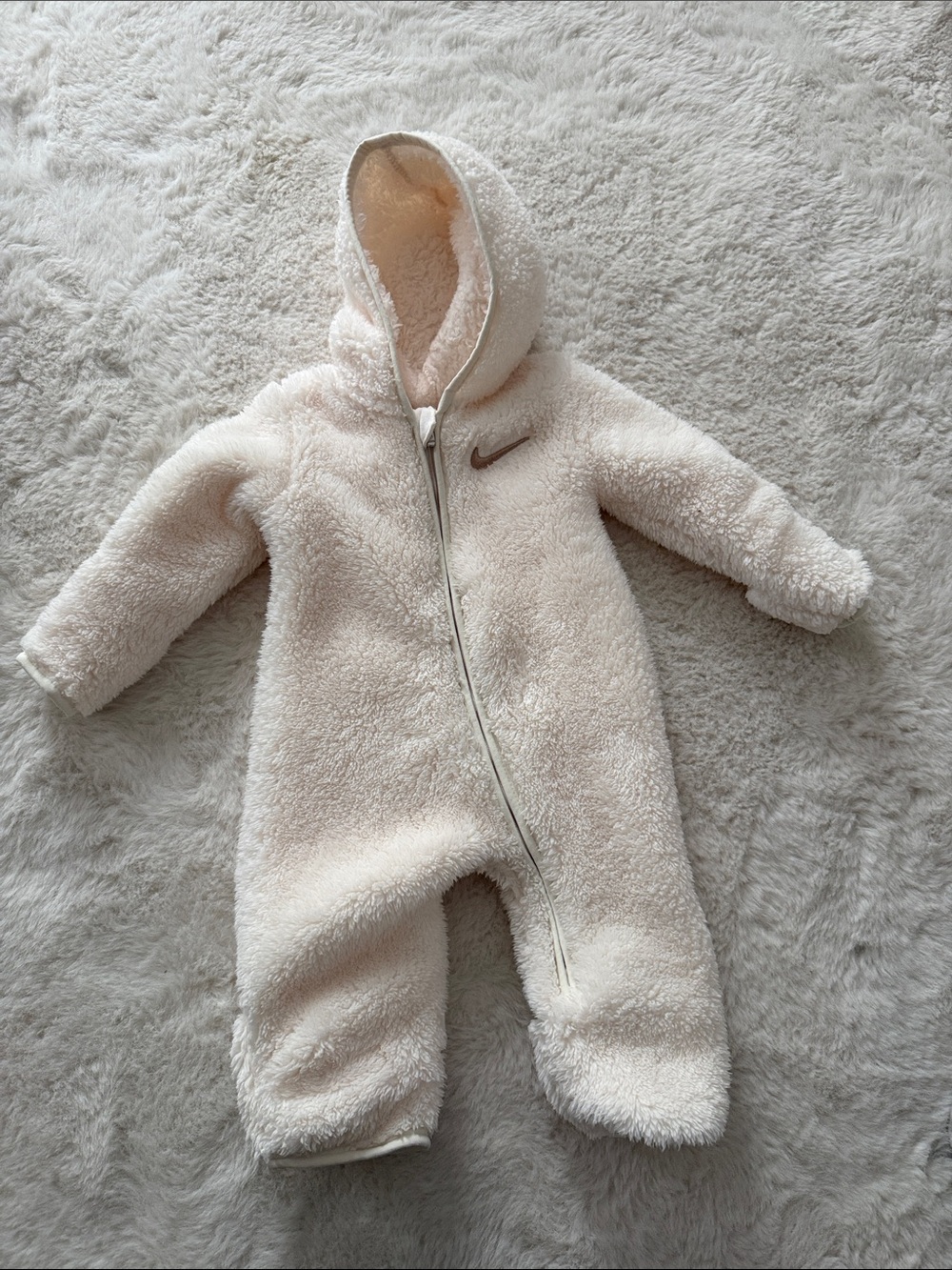 Nike Cream Sherpa Hooded Baby One-Piece Footie
